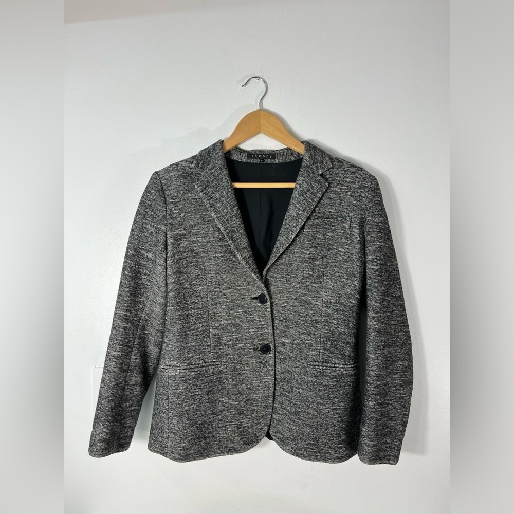 Theory Womens Size 8 Wool Cotton Blend Blazer 2 Button Melange Made in USA